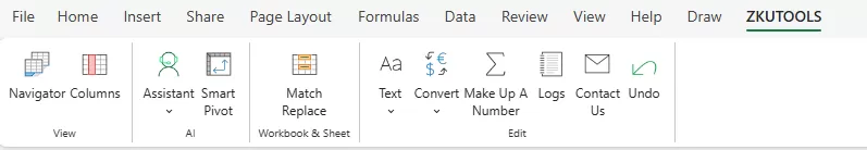 ZKutools Anywhere for Excel tab