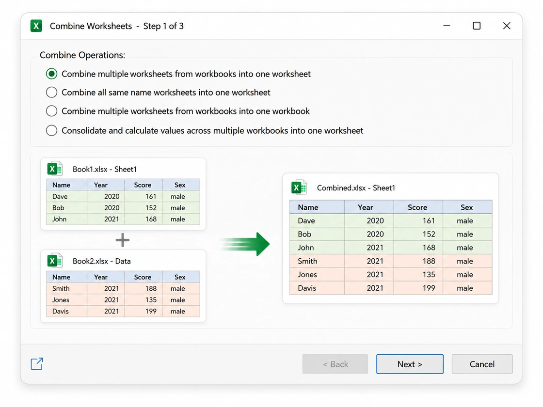 Combine Worksheets in Kutools for Excel