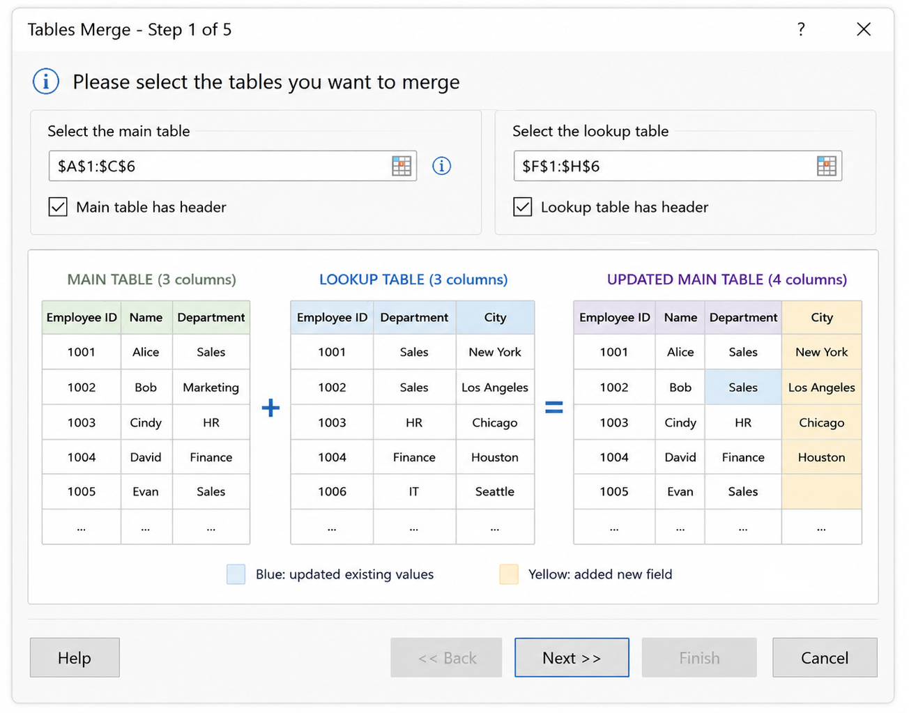 Tables Merge in Kutools for Excel