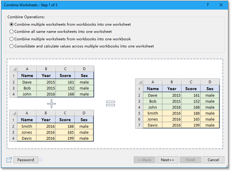 combine sheets