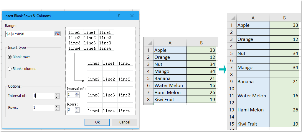 doc insert blank row column