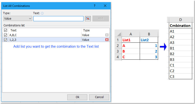 List generator. Combo numbers. Number of combinations calculator. A in 01 combination.