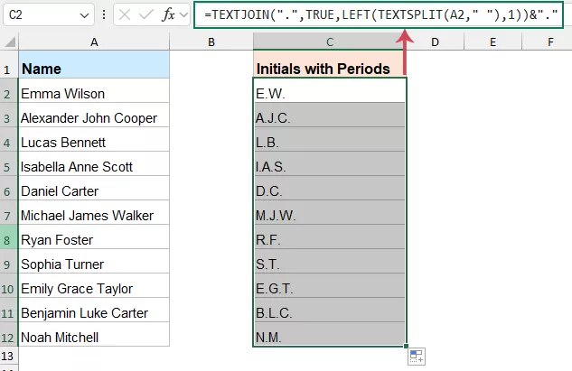 Extract Initials from Full Names with Periods