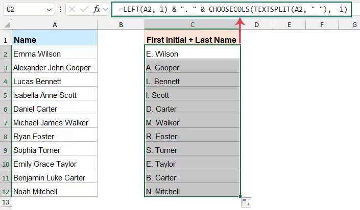 Convert Names to First Initial + Last Name