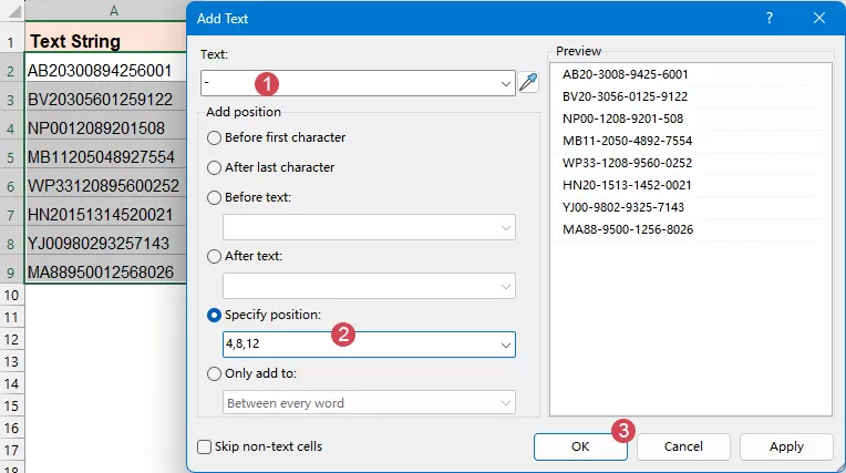 set options in the dialog box