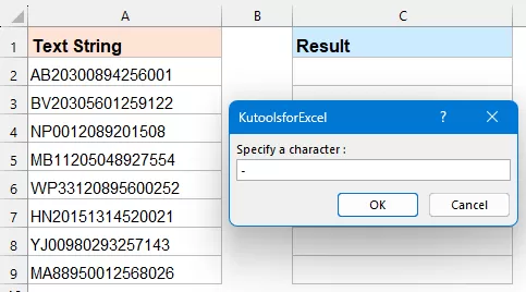 Specify a character