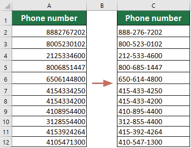 screenshot of adding dashes to a range of phone numbers 1