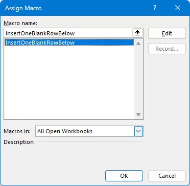 Select the macro name from the Macro name list box