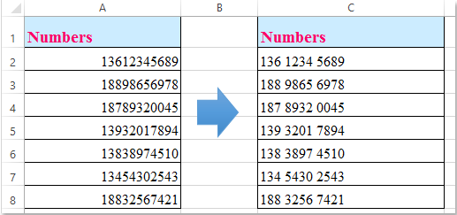 doc add spaces between number 1