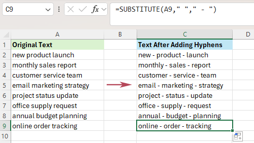 Add Text Between Words in Excel