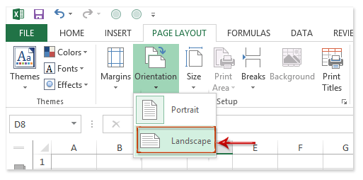 get landscape in excel for mac