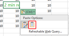 a screenshot showing the paste options floatie with the Match Destination Formatting icon seletced