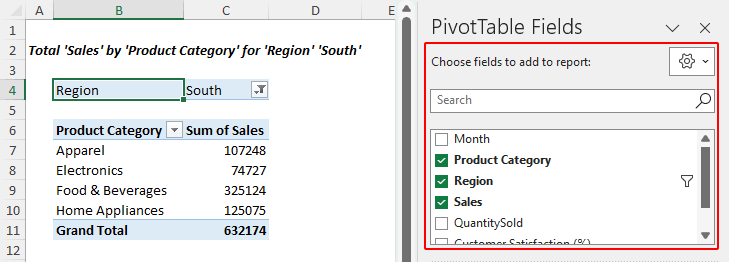 Choose fields to add to report