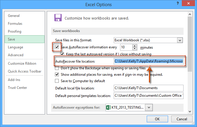 how to change where files are stored in excel 2007