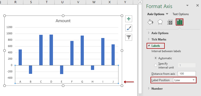 how to move chart x axis below negative values zero bottom in excel tableau add back power bi dual