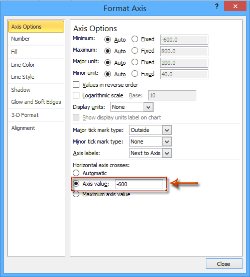 excel graph axis label increments