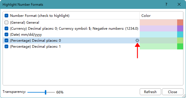 Settings icon in the Highlight Number Formats dialog box