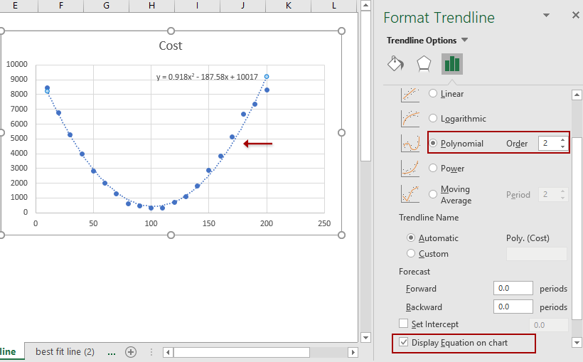 how to find the equation of a linear trendline in excel mac