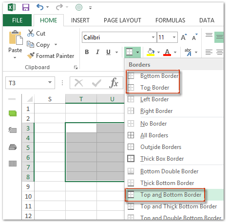 How to add horizontal borders only in specific range in Excel