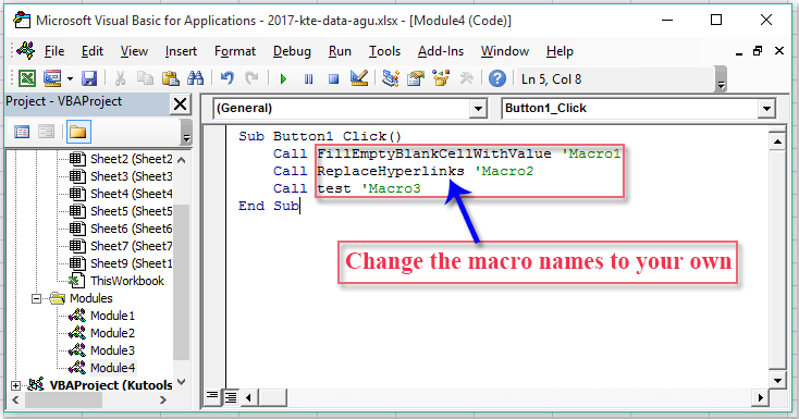 How to run multiple macros by using a button in Excel?