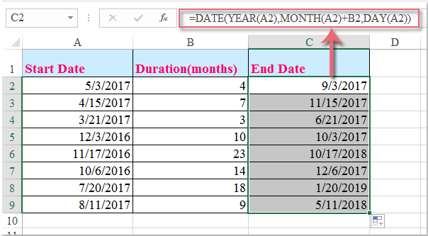 date calculator in excel