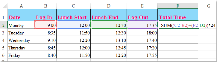 doc calculate worked hours 2