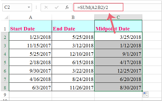 doc calculer le point médian entre les dates 1