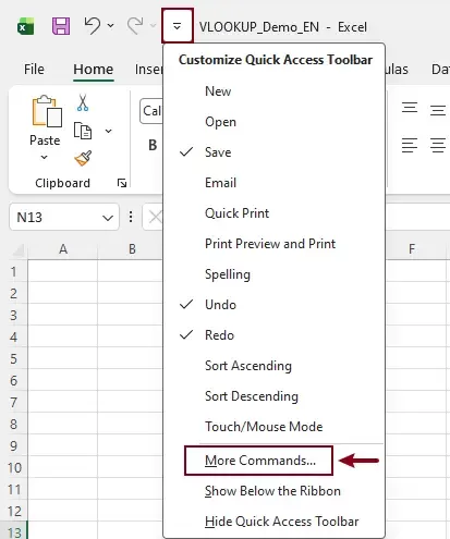 open the quick access toolbar memu