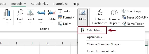 turn on the kutools calculator