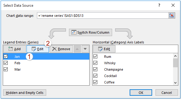 change the horizontal category name in excel for mac