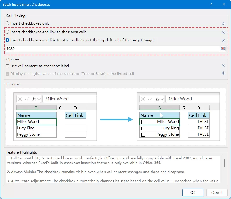 select insert checkboxes types you need