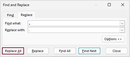 configure the find and replace dialog