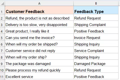 Classify Customer Feedback in Excel 