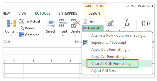 clear all formatting excel 2007