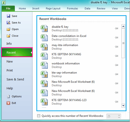 ms excel 2016 recent documents