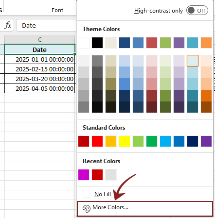 the location of the More Colors option