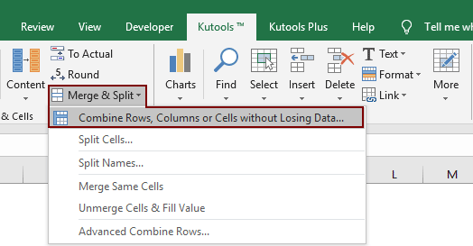 kutools excel merge cells