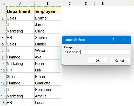 Select a range to combine duplicate rows