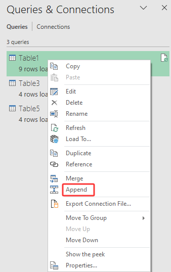 Select append in the pane