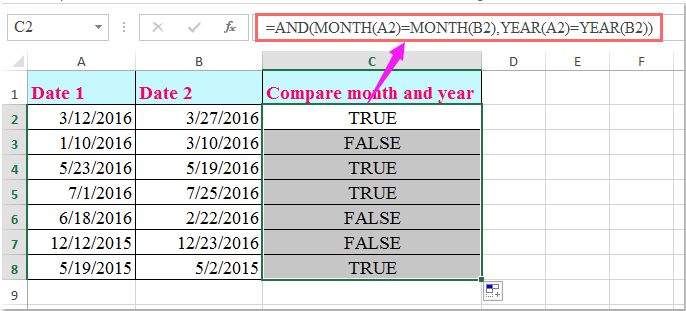 doc comparer mois année seulement 2