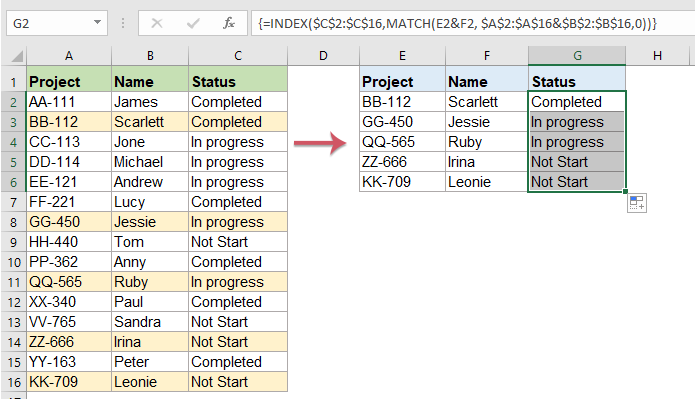 compare two columns in excel and return missing values