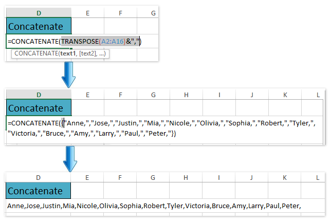 doc concatenate range with comma space linebreak 3