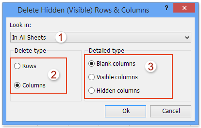 configure para apagar todas as colunas em branco