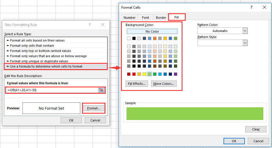 doc conditional formatting not in two values 2