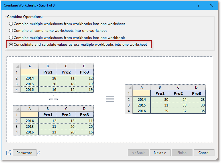 docはワークシートを統合します10