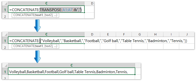 How To Convert Column List To Comma Separated List In Excel?