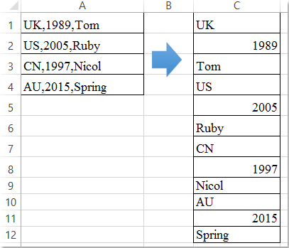 doc converter valores de vírgula para lista 1