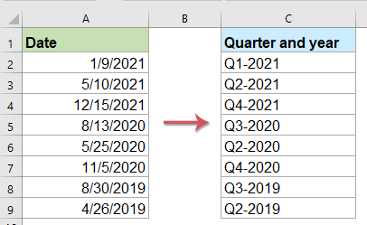 How to calculate quarter and year from date in Excel?