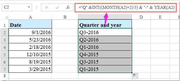 How to calculate quarter and year from date in Excel?