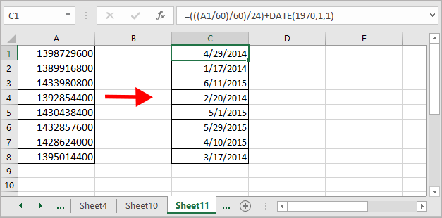 How to convert between date and Unix timestamp in Excel